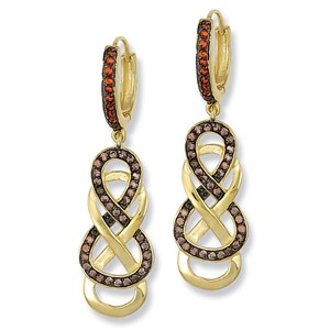 Gold Plated Double Infinity Earrings Choc/Orange Cubic Zirconias
